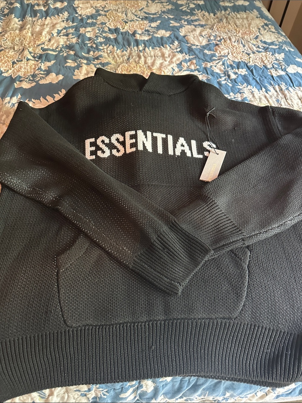 Essentials Black hoodie sweater with White ESSENTIALS Text